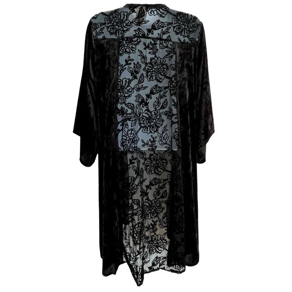 Knox Rose Black Floral Velvet Burnout Kimono M/L Sheer Duster Boho Goth Witchy - Picture 4 of 13